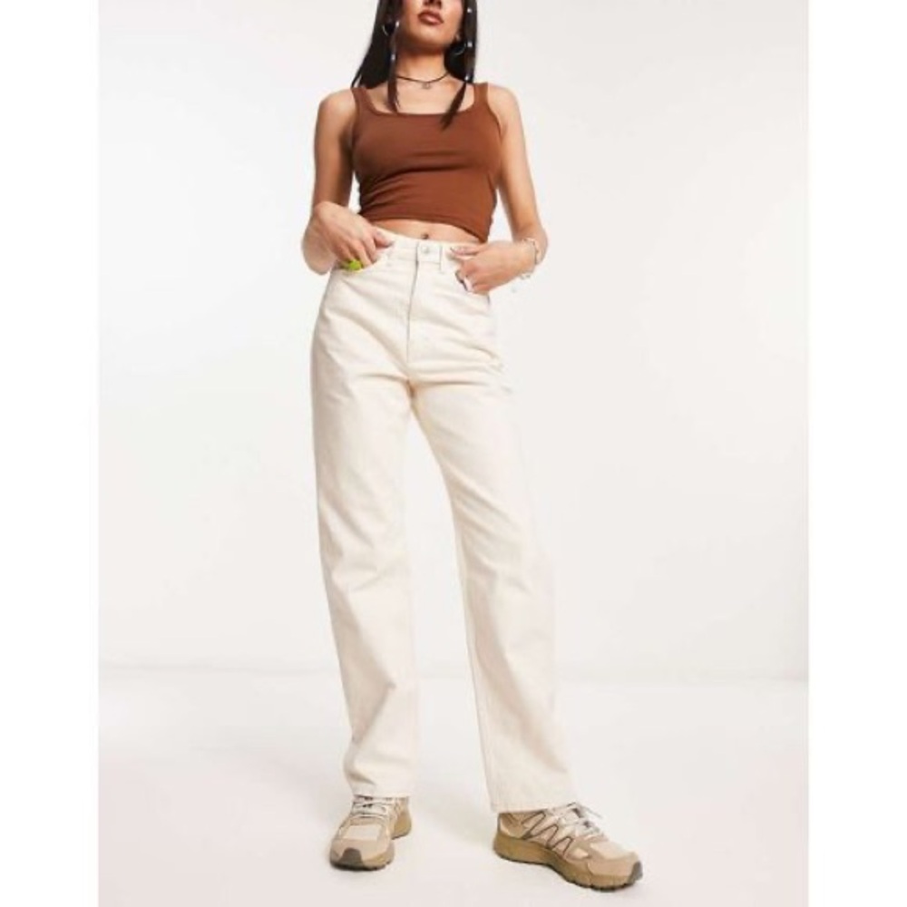 BNWT Weekday Rowe extra high rise straight leg jeans ecru cream beige 26/32 asos